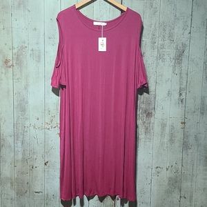 Hbeyyto burgundy cold shoulder swing dress